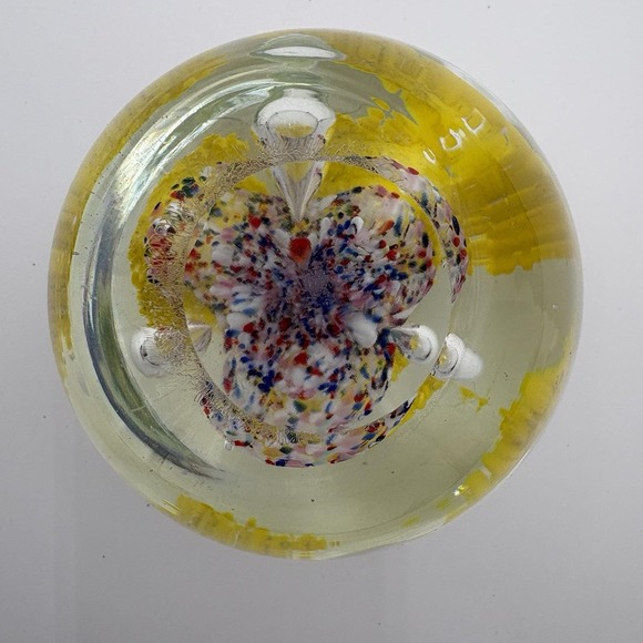 Hand-Blown Murano Style Floral Art Glass Paperweight Sphere Large Heavy 5x5x4.5" - Picture 5 of 6